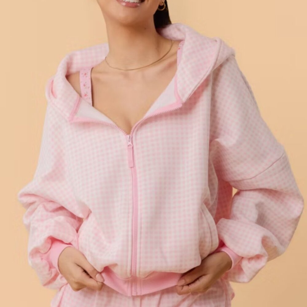 NWT Blogilates Marshmallow Full Zip Hoodie - Pink Gingham